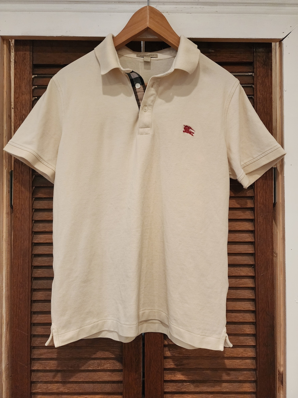 Burberry Cream Polo with Red Crest Embroidery Size M
